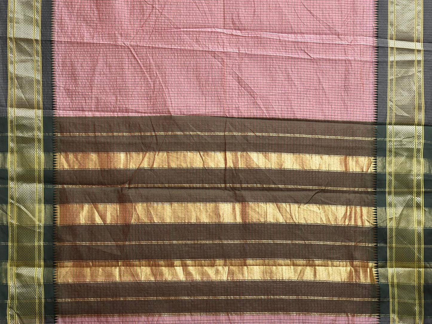 Baby Pink and Green Bamboo Cotton Saree with Checks Design No Blouse bc0815