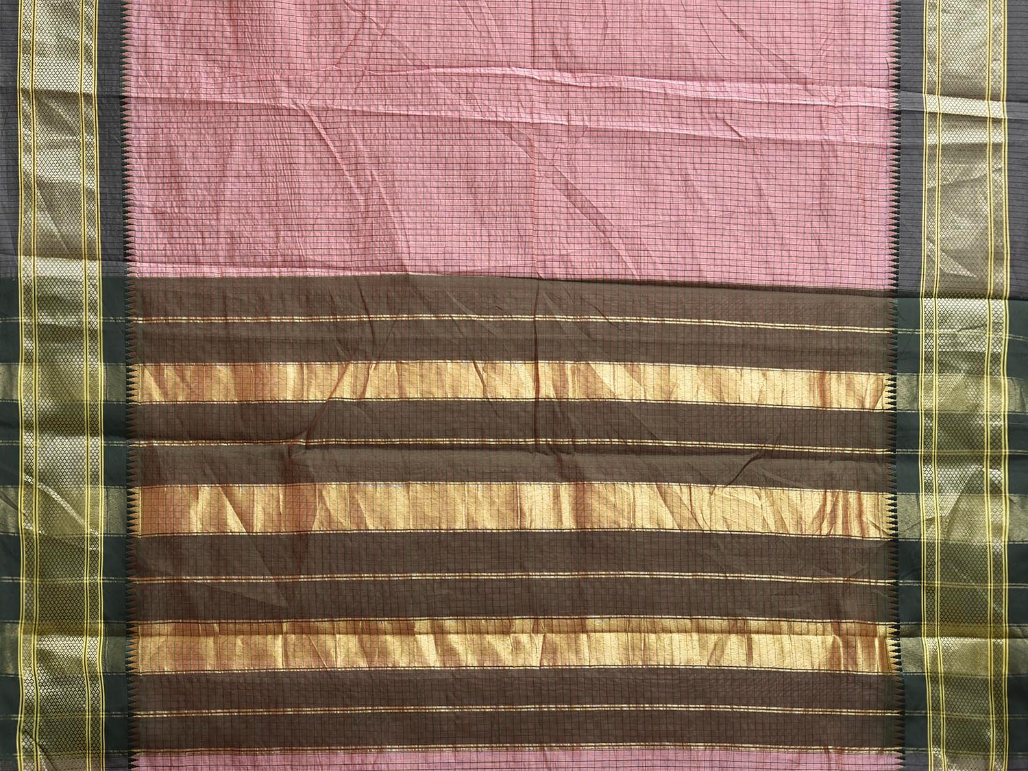 Baby Pink and Green Bamboo Cotton Saree with Checks Design No Blouse bc0815