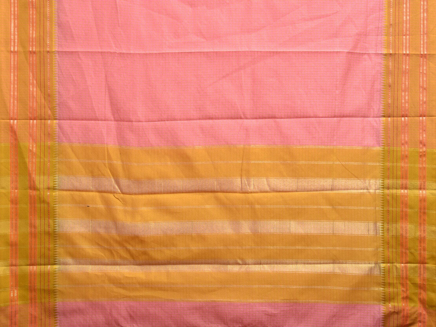 Baby Pink and Green Bamboo Cotton Viscose Silk Saree with Checks Design No Blouse bc0370