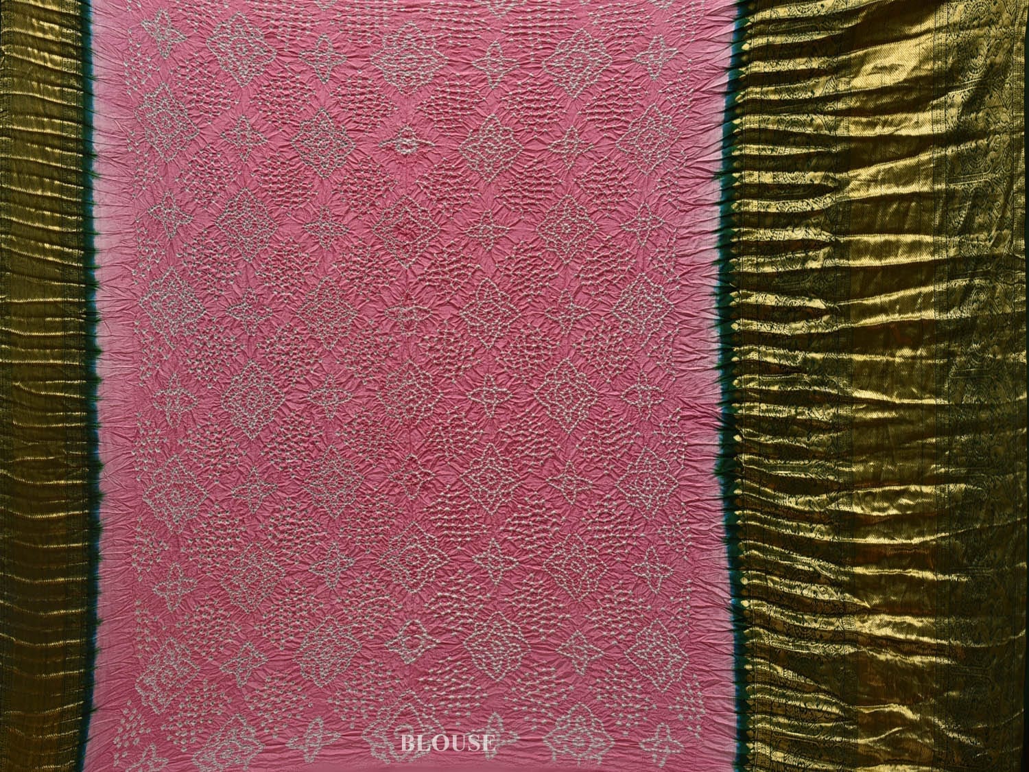 Baby Pink and Green Bandhani Kanchipuram Silk Handloom Saree with Border and Pallu Design bn0353
