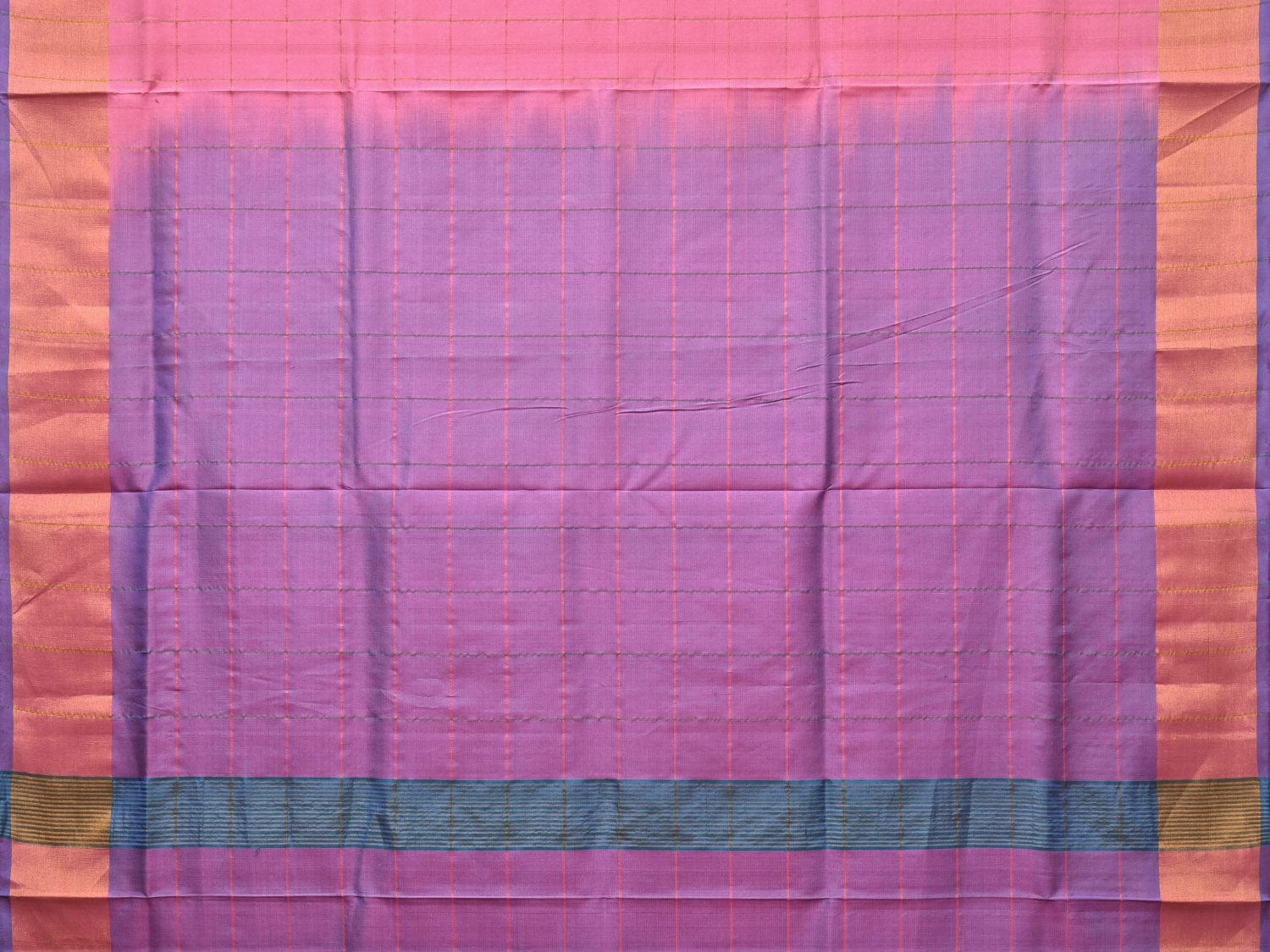 Baby Pink and Lavender Uppada Silk Handloom Saree with Checks and Contrast Pallu Design u2139