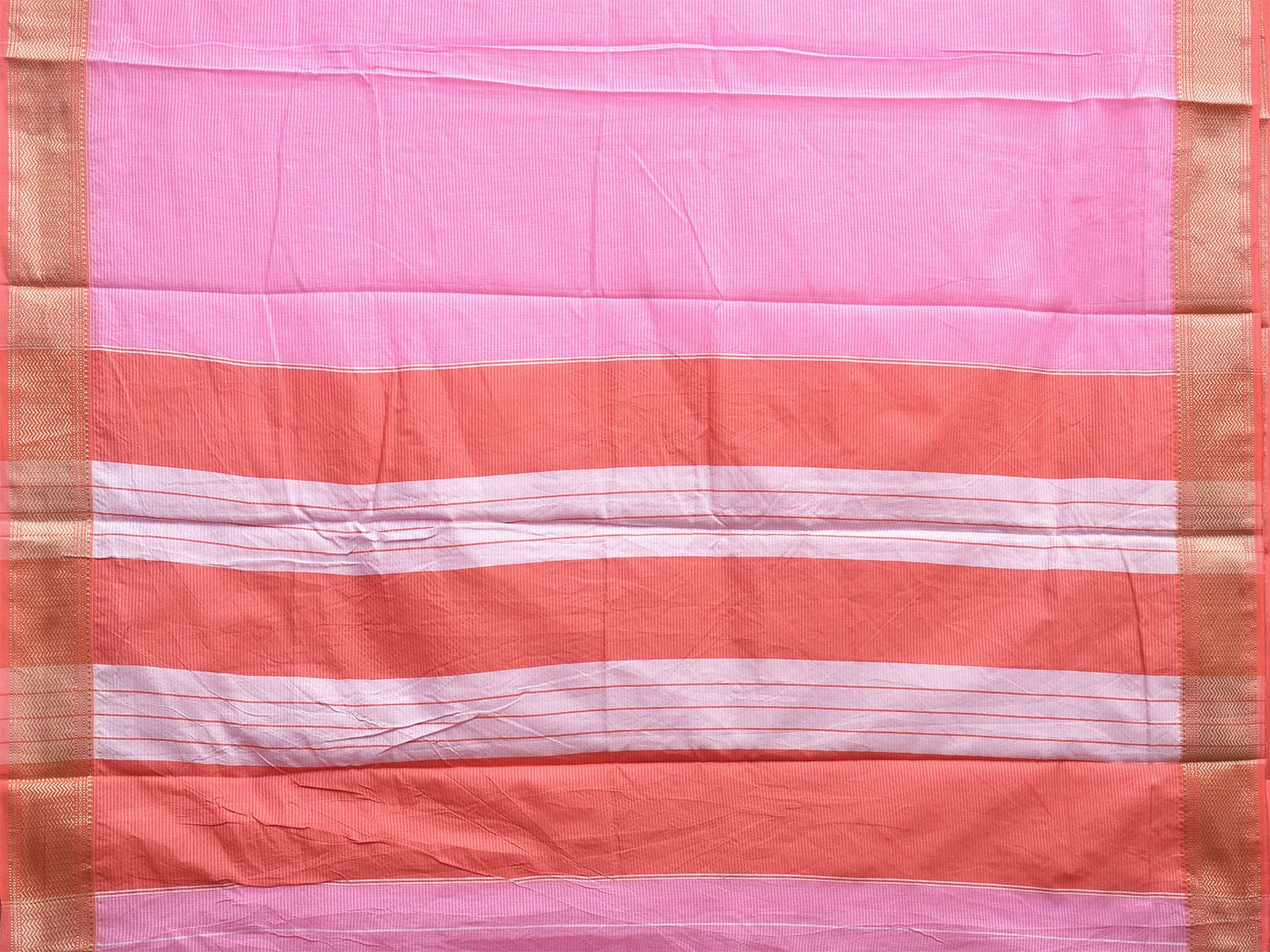Baby Pink and Peach Bamboo Cotton Saree with Strips and Contrast Pallu Design No Blouse bc0569