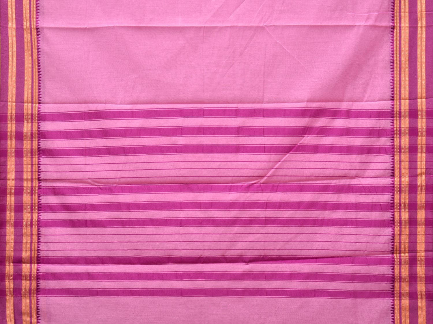 Baby Pink and Pink Bamboo Cotton Plain Saree with Strips Pallu Design No Blouse bc0247