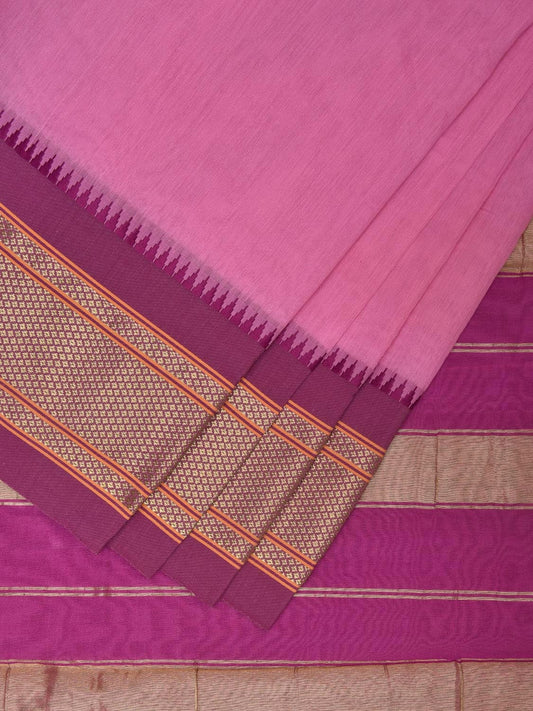 Baby Pink and Pink Bamboo Cotton Plain Saree with Strips Pallu Design No Blouse bc0353