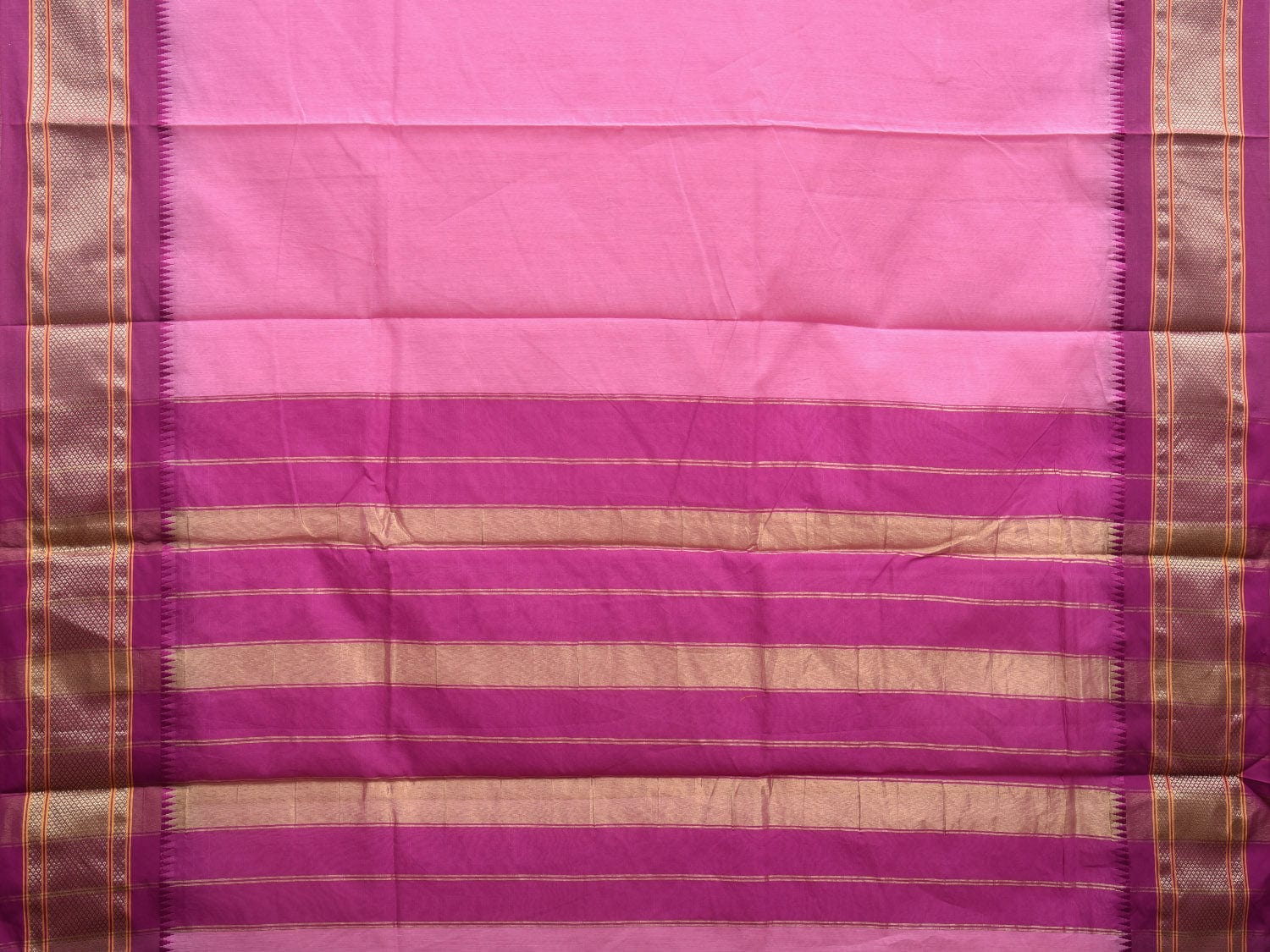 Baby Pink and Pink Bamboo Cotton Plain Saree with Strips Pallu Design No Blouse bc0353