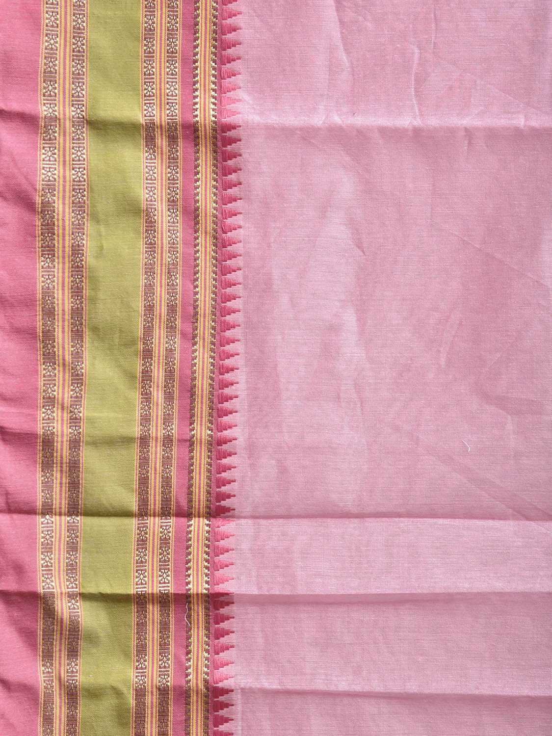 Baby Pink and Pink Bamboo Cotton Plain Saree with Strips Pallu Design No Blouse bc0824