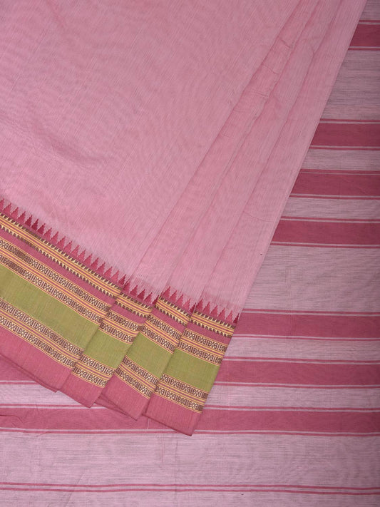 Baby Pink and Pink Bamboo Cotton Plain Saree with Strips Pallu Design No Blouse bc0824