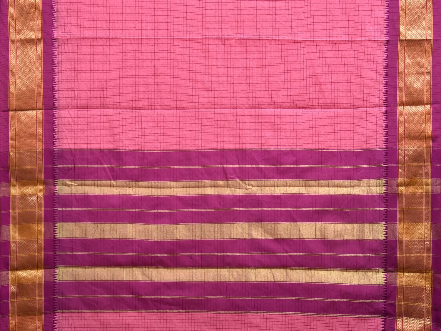 Baby Pink and Pink Bamboo Cotton Saree with Checks Design No Blouse bc0344