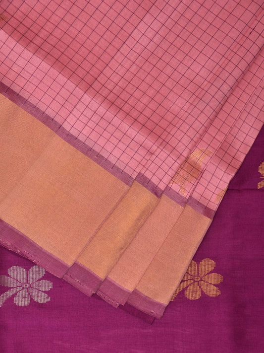 Baby Pink and Purple Uppada Plain Silk Handloom Saree with Buta and Contrast Pallu Design u2243