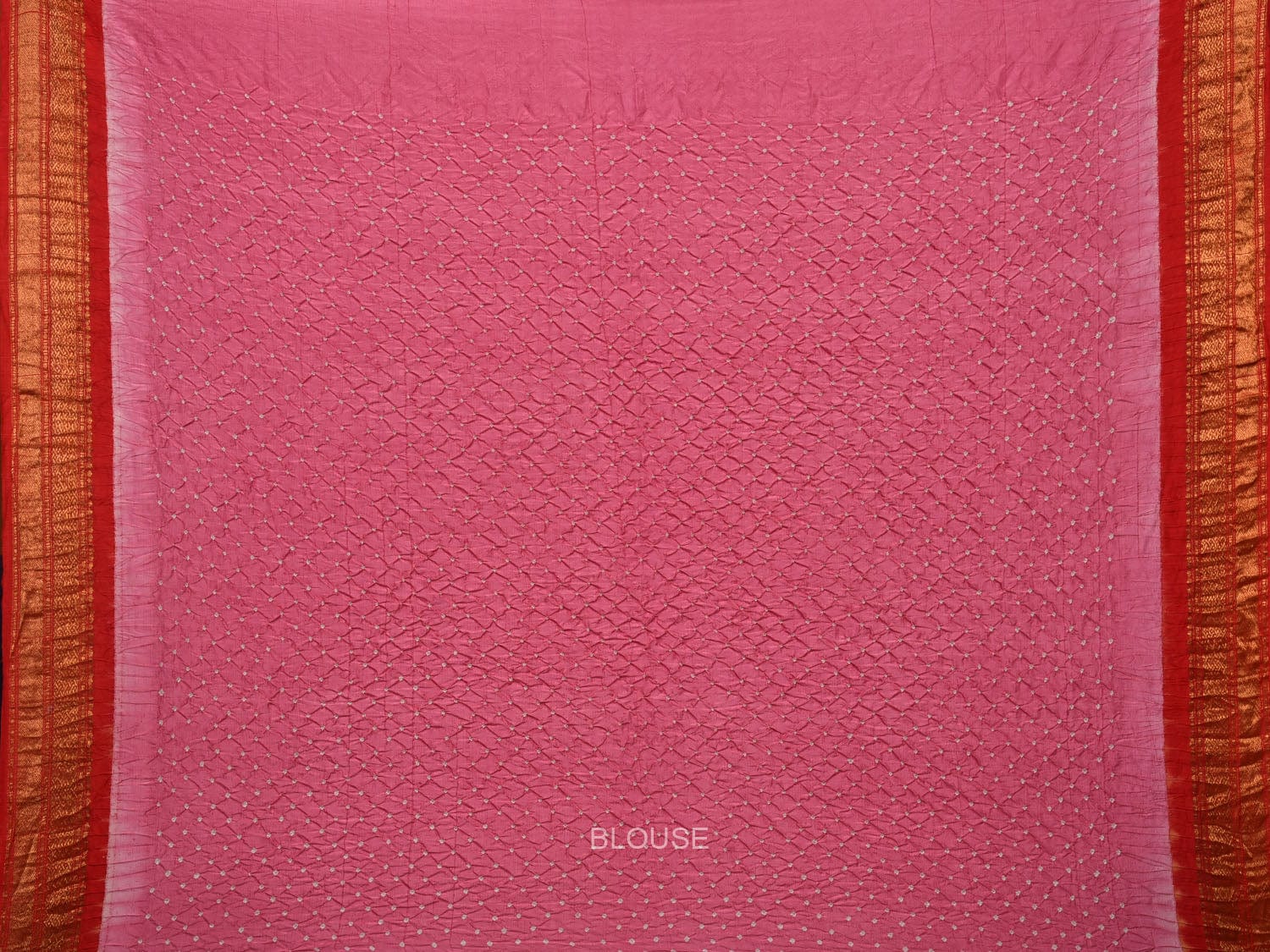 Baby Pink and Red Bandhani Gadwal Silk Handloom Saree with Mango Pallu Design bn0451
