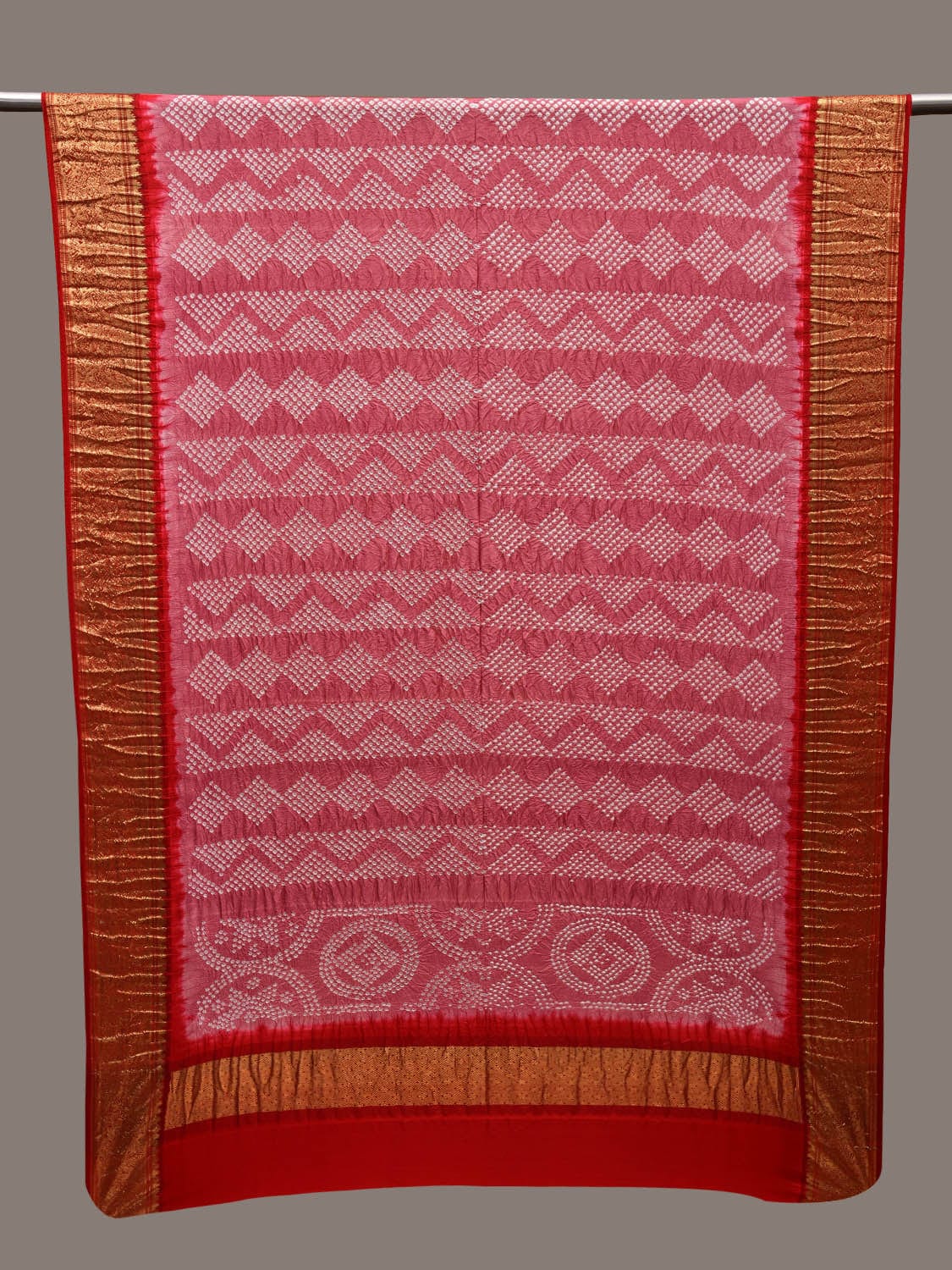 Baby Pink and Red Bandhani Kanchipuram Silk Handloom Dupatta with Border Design ds2693