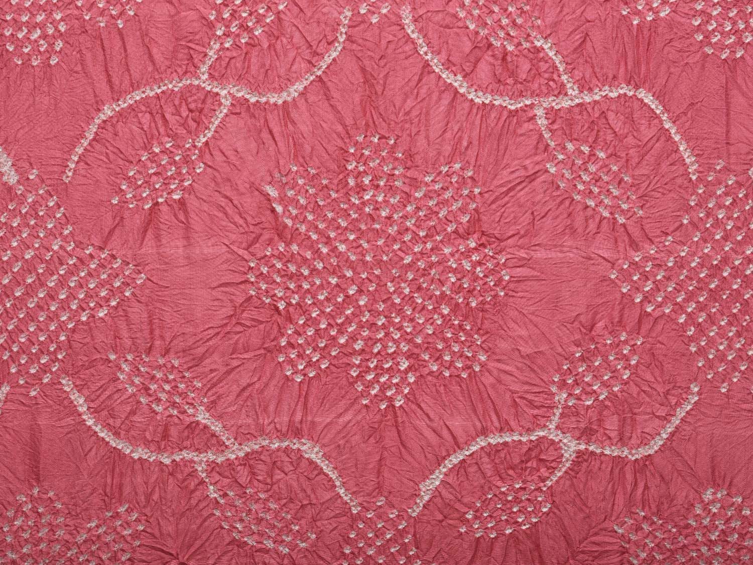 Baby Pink and Red Bandhani Kanchipuram Silk Handloom Dupatta with Floral Work Design ds2986
