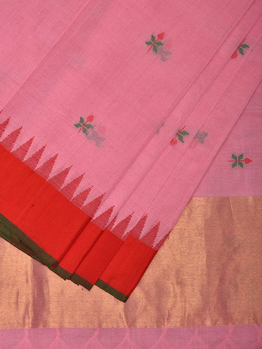 Baby Pink and Red Khadi Cotton Handloom Saree Saree with Jamdani Buta Design kh0606