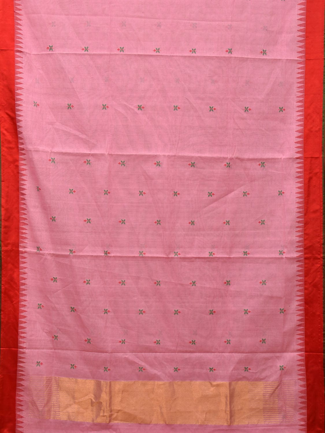 Baby Pink and Red Khadi Cotton Handloom Saree Saree with Jamdani Buta Design kh0606