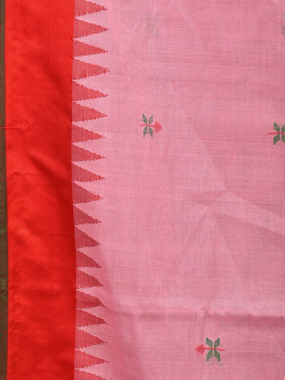 Baby Pink and Red Khadi Cotton Handloom Saree Saree with Jamdani Buta Design kh0606