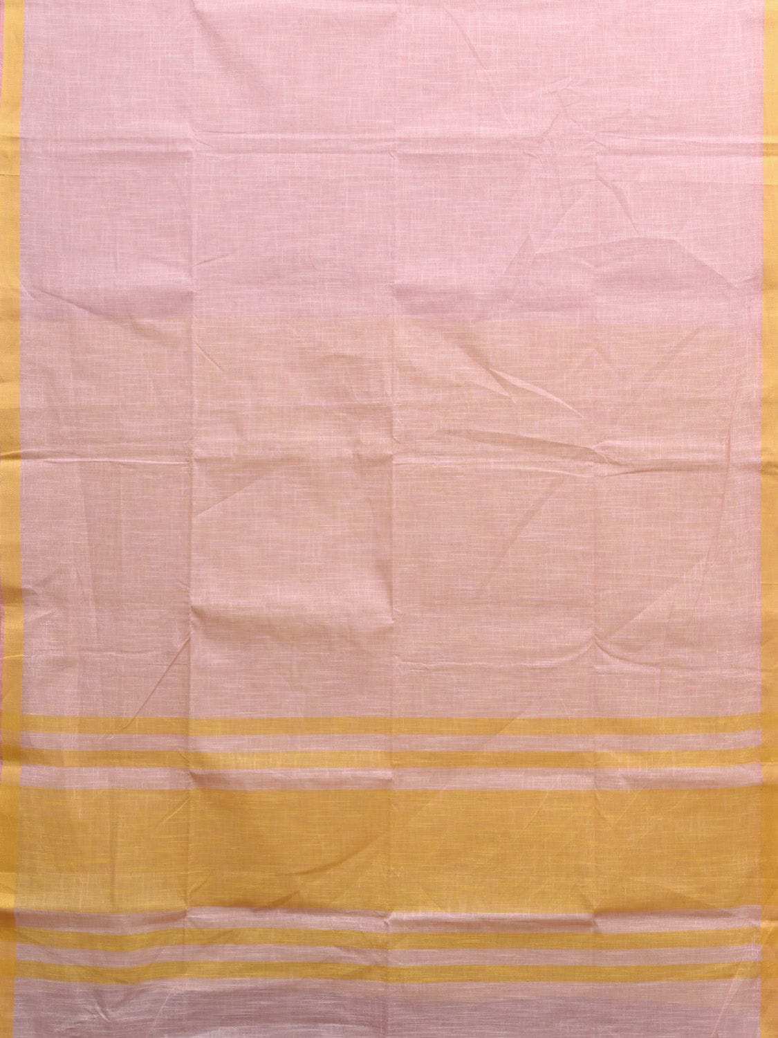 Baby Pink and Yellow Kanchipuram Cotton Handloom Plain Saree with Strips Pallu Design k0588