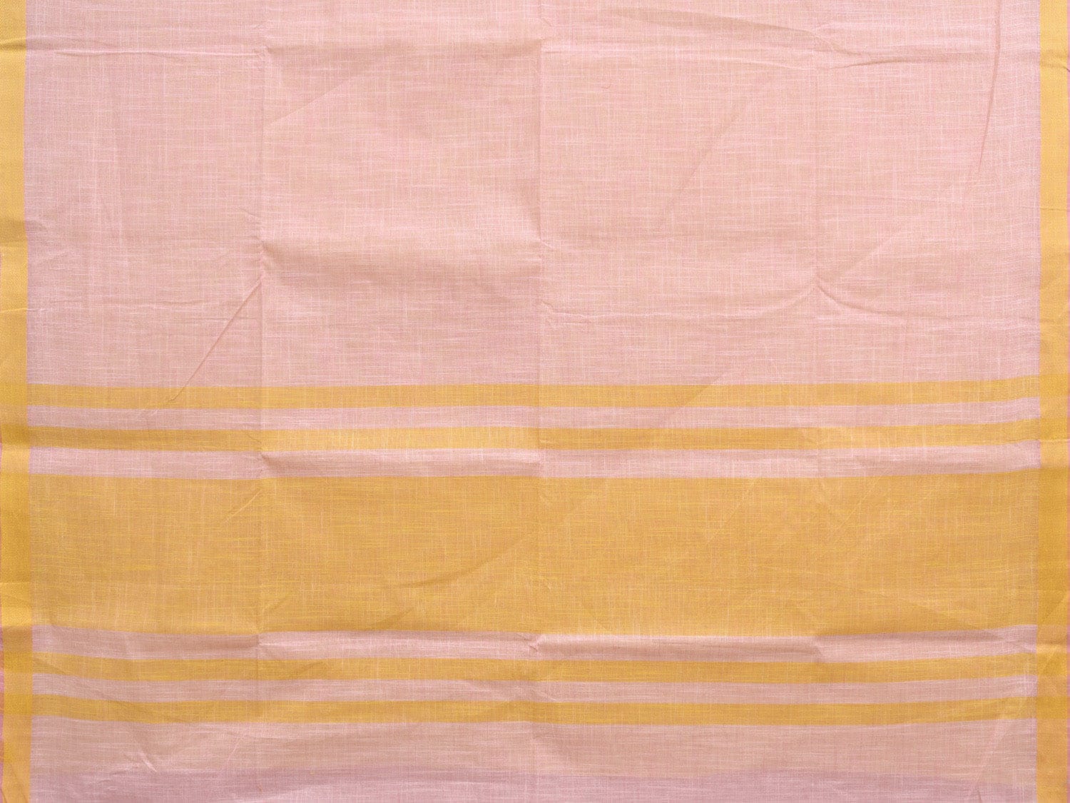 Baby Pink and Yellow Kanchipuram Cotton Handloom Plain Saree with Strips Pallu Design k0588