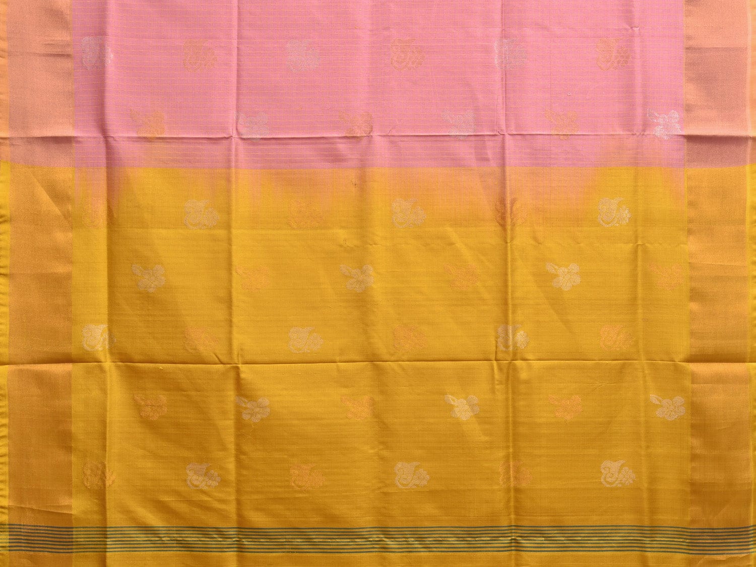 Baby Pink and Yellow Uppada Plain Silk Handloom Saree with Buta and Contrast Pallu Design u2241