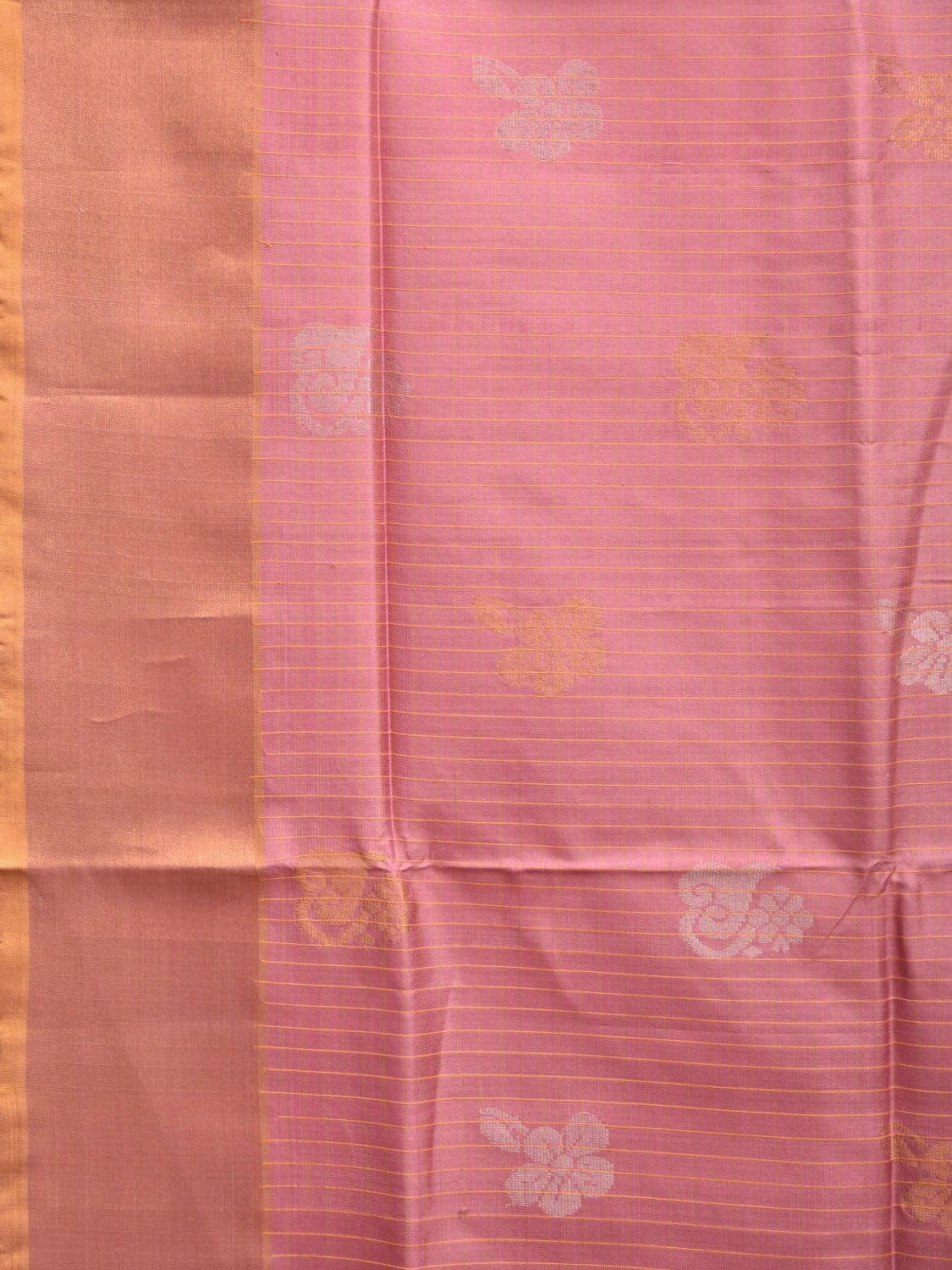 Baby Pink and Yellow Uppada Plain Silk Handloom Saree with Buta and Contrast Pallu Design u2241
