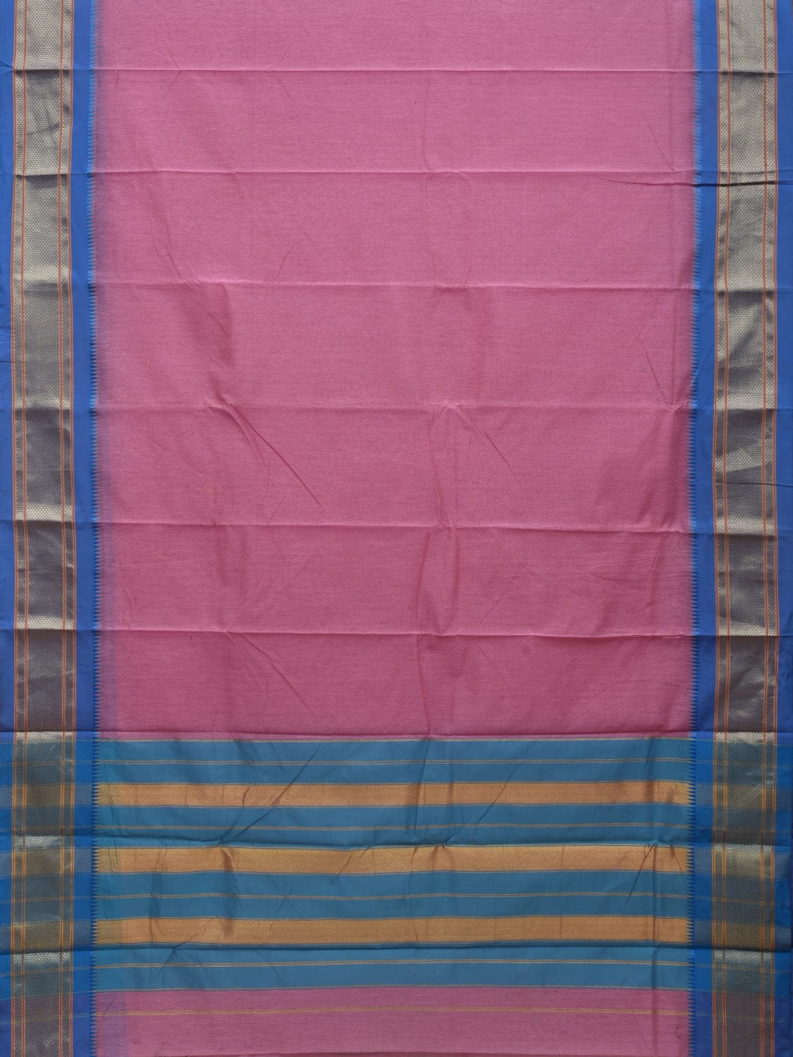 Baby Pink Bamboo Cotton Plain Saree with Narayanpet Border Design No Blouse o0349