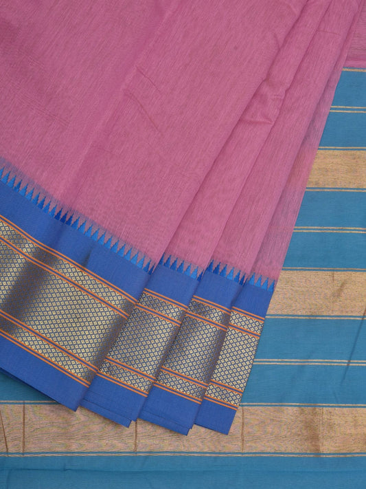 Baby Pink Bamboo Cotton Plain Saree with Narayanpet Border Design No Blouse o0349