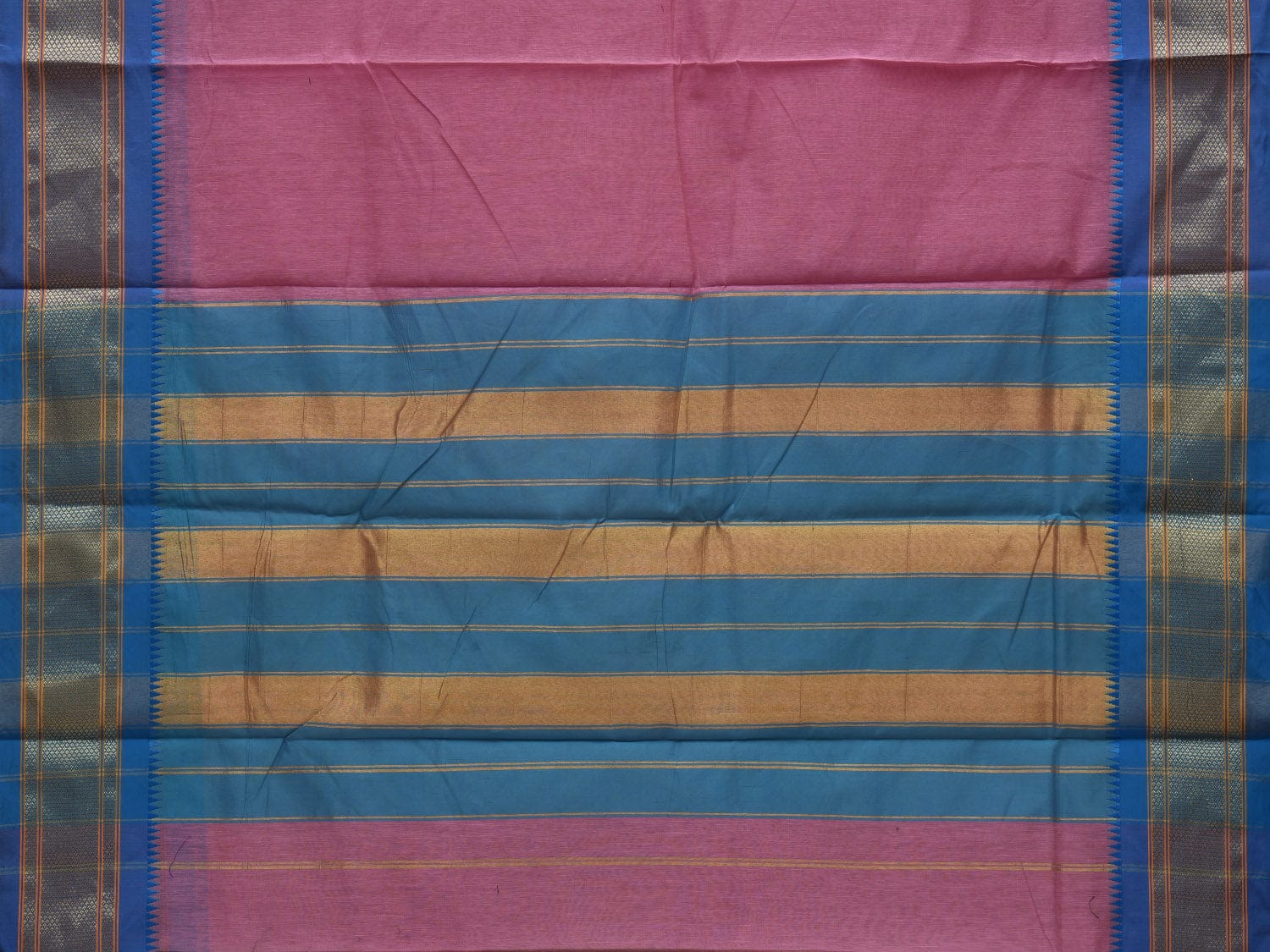 Baby Pink Bamboo Cotton Plain Saree with Narayanpet Border Design No Blouse o0349