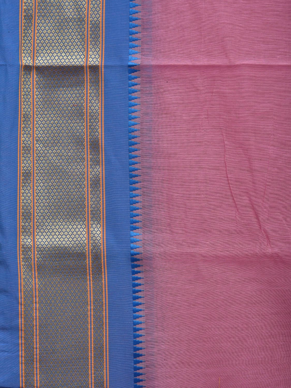 Baby Pink Bamboo Cotton Plain Saree with Narayanpet Border Design No Blouse o0349