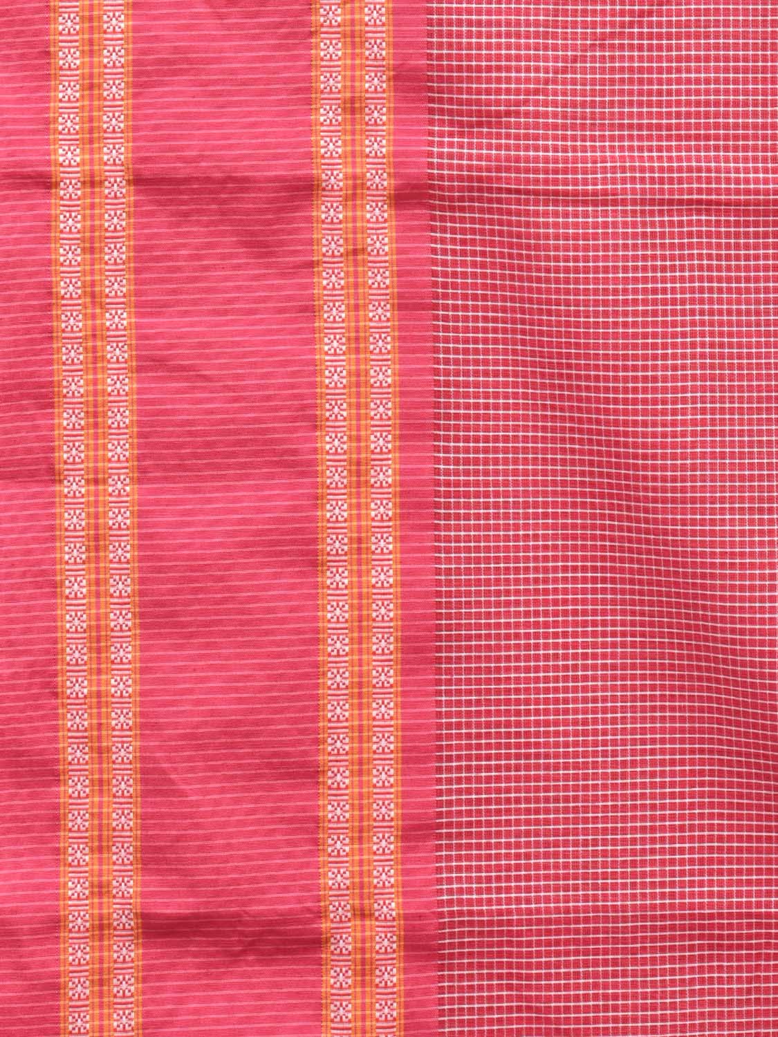 Baby Pink Bamboo Cotton Saree with Small Checks Design No Blouse bc0149