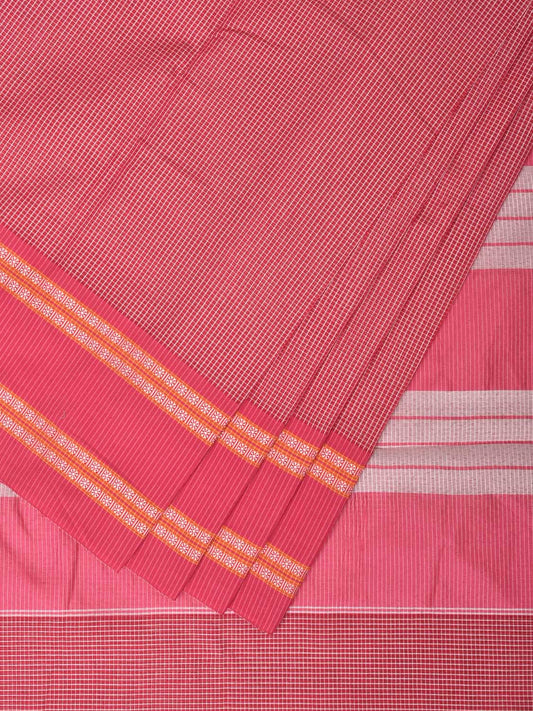 Baby Pink Bamboo Cotton Saree with Small Checks Design No Blouse bc0149