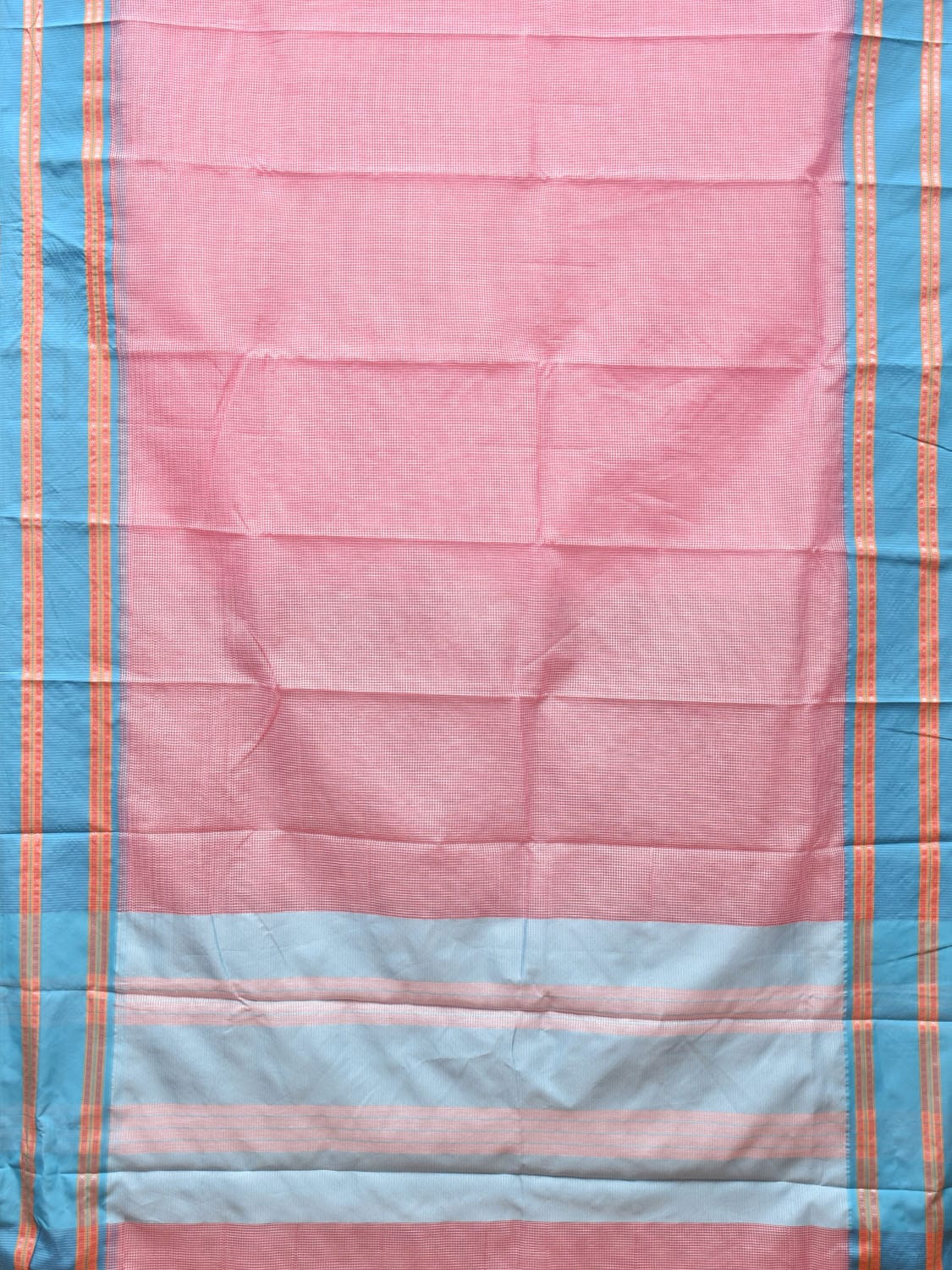Baby Pink Bamboo Cotton Saree with Small Checks Design No Blouse bc0185