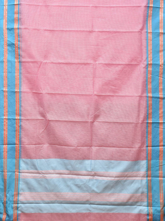 Baby Pink Bamboo Cotton Saree with Small Checks Design No Blouse bc0185