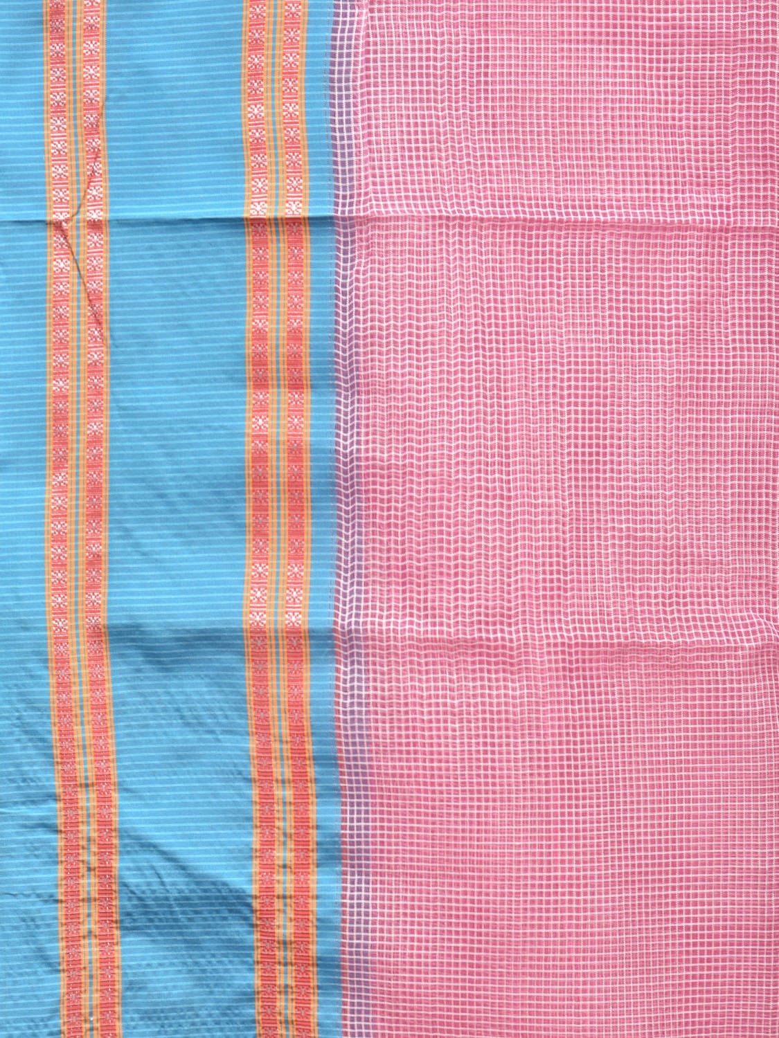 Baby Pink Bamboo Cotton Saree with Small Checks Design No Blouse bc0185
