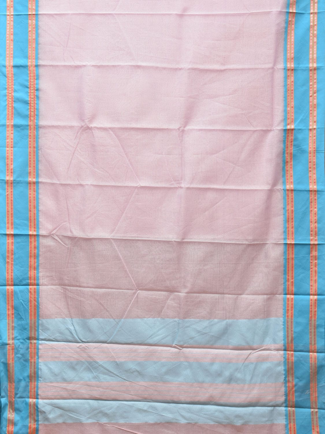 Baby Pink Bamboo Cotton Saree with Small Checks Design No Blouse bc0199