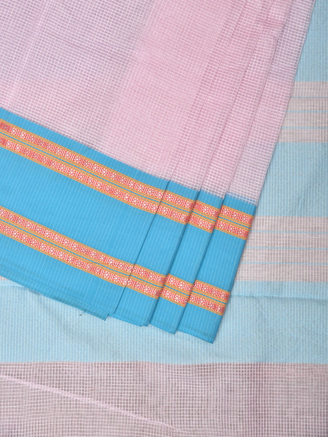 Baby Pink Bamboo Cotton Saree with Small Checks Design No Blouse bc0199