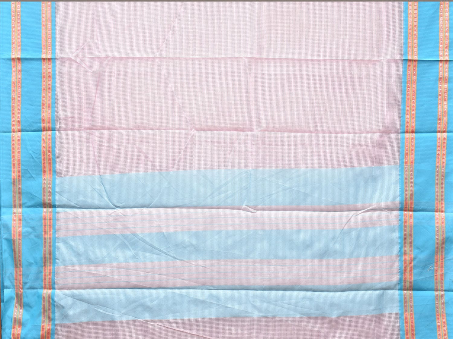 Baby Pink Bamboo Cotton Saree with Small Checks Design No Blouse bc0199