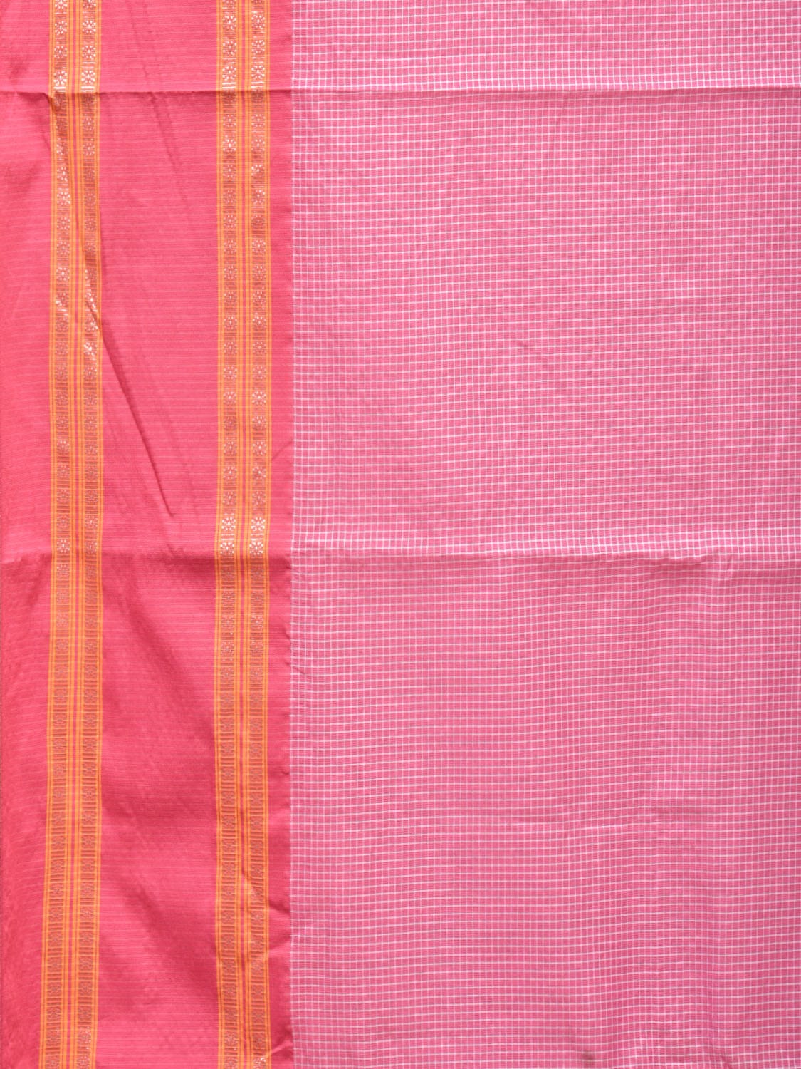 Baby Pink Bamboo Cotton Saree with Small Checks Design No Blouse bc0229