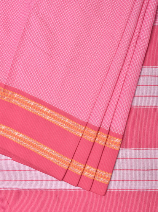 Baby Pink Bamboo Cotton Saree with Small Checks Design No Blouse bc0229