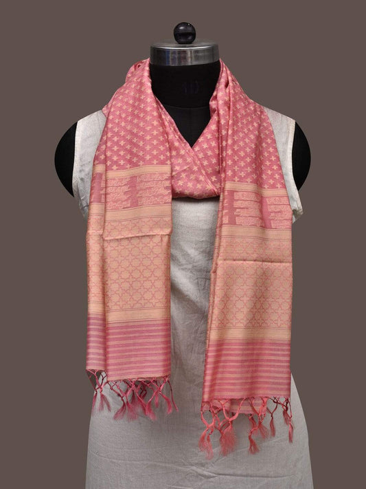 Baby Pink Banaras Cotton Silk Handloom Stole with Plus Buta Design ds1867