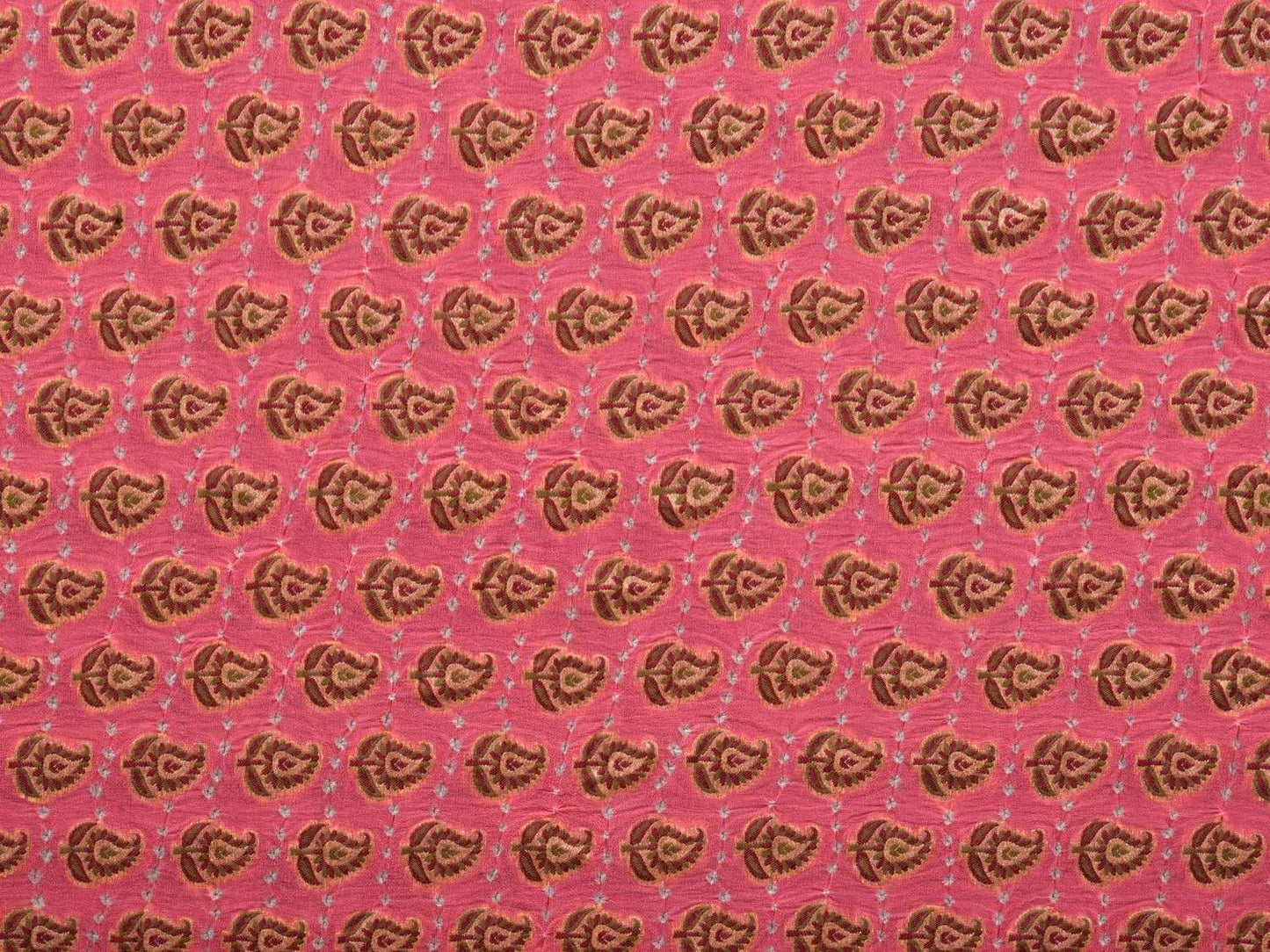 Baby Pink Bandhani Banaras Silk Handloom Saree with Body Buta and Mango Border Design bn0239