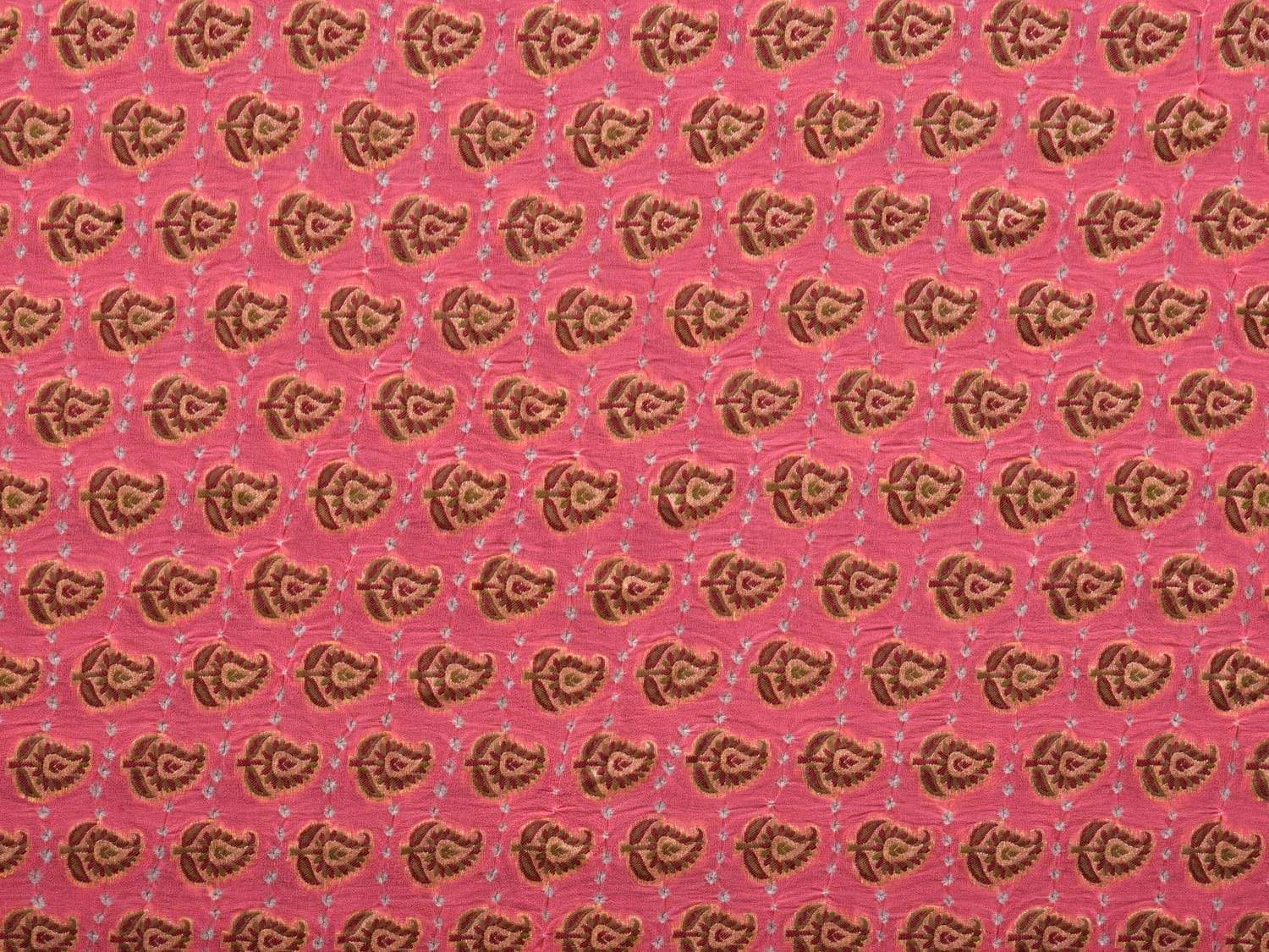 Baby Pink Bandhani Banaras Silk Handloom Saree with Body Buta and Mango Border Design bn0239