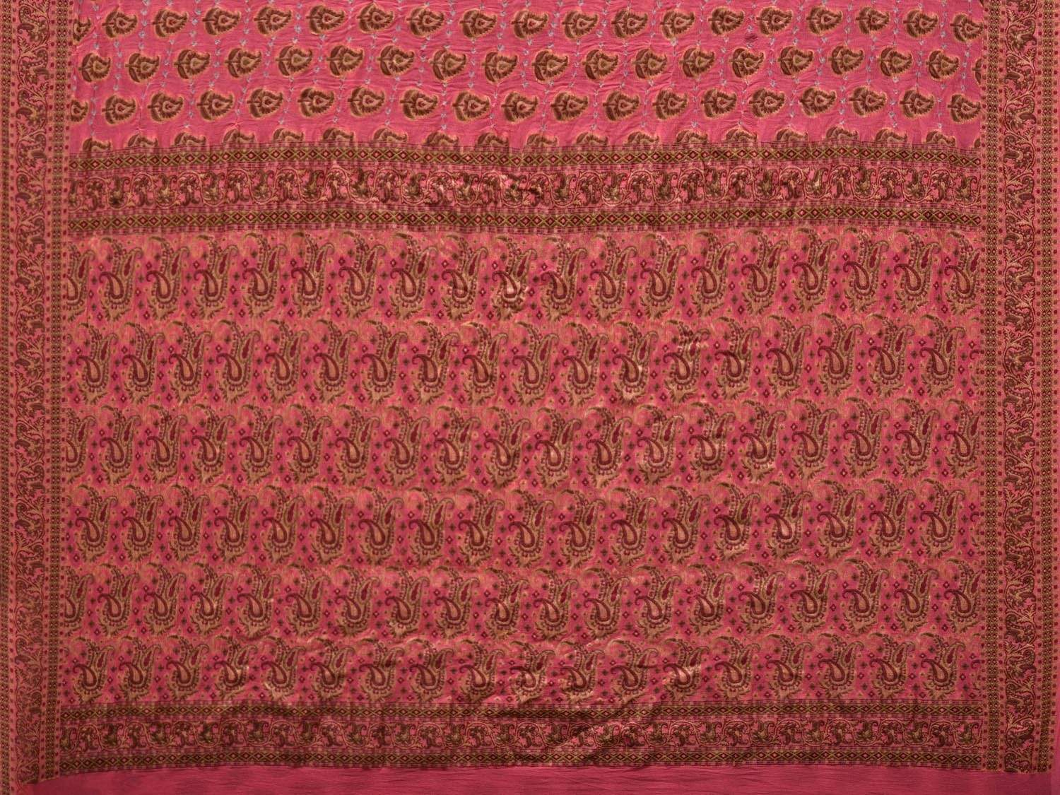 Baby Pink Bandhani Banaras Silk Handloom Saree with Body Buta and Mango Border Design bn0239