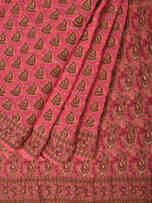 Baby Pink Bandhani Banaras Silk Handloom Saree with Body Buta and Mango Border Design bn0239