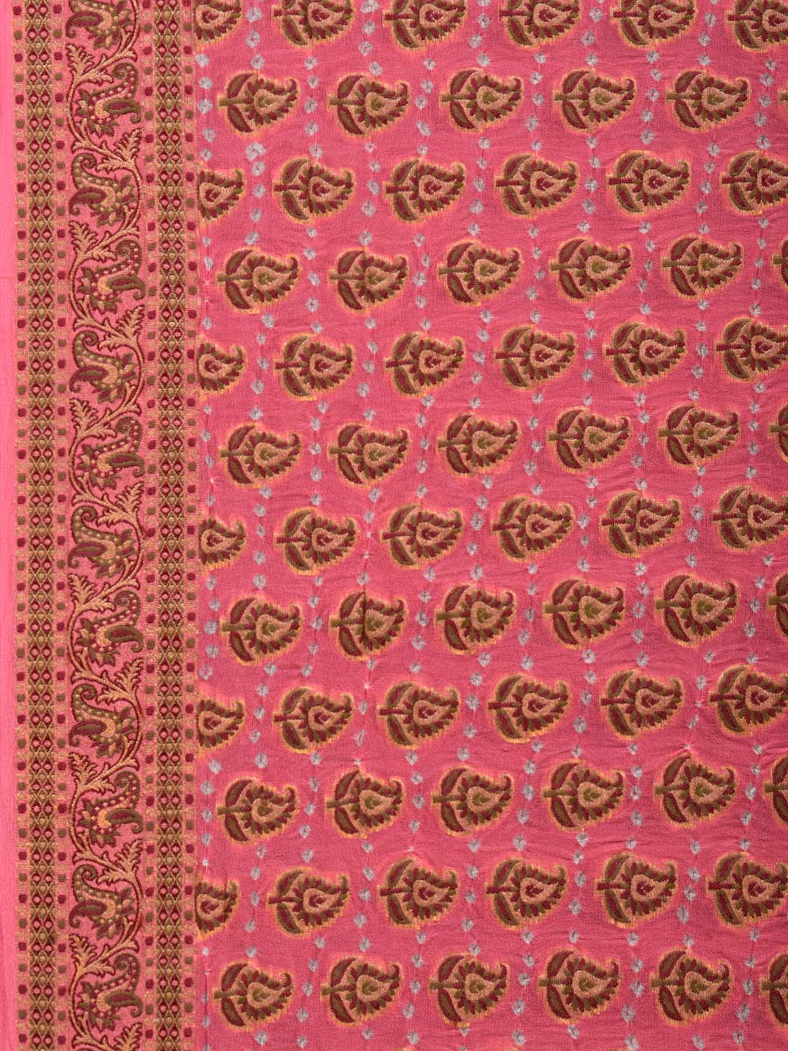 Baby Pink Bandhani Banaras Silk Handloom Saree with Body Buta and Mango Border Design bn0239