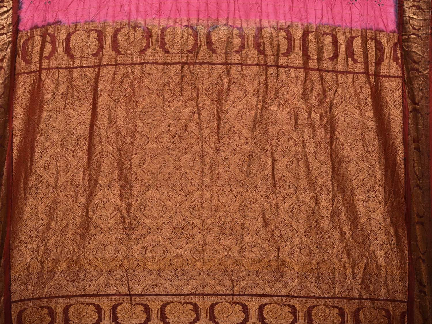 Baby Pink Bandhani Gadwal Silk Handloom Saree with Mango Buta and Border Design bn0413