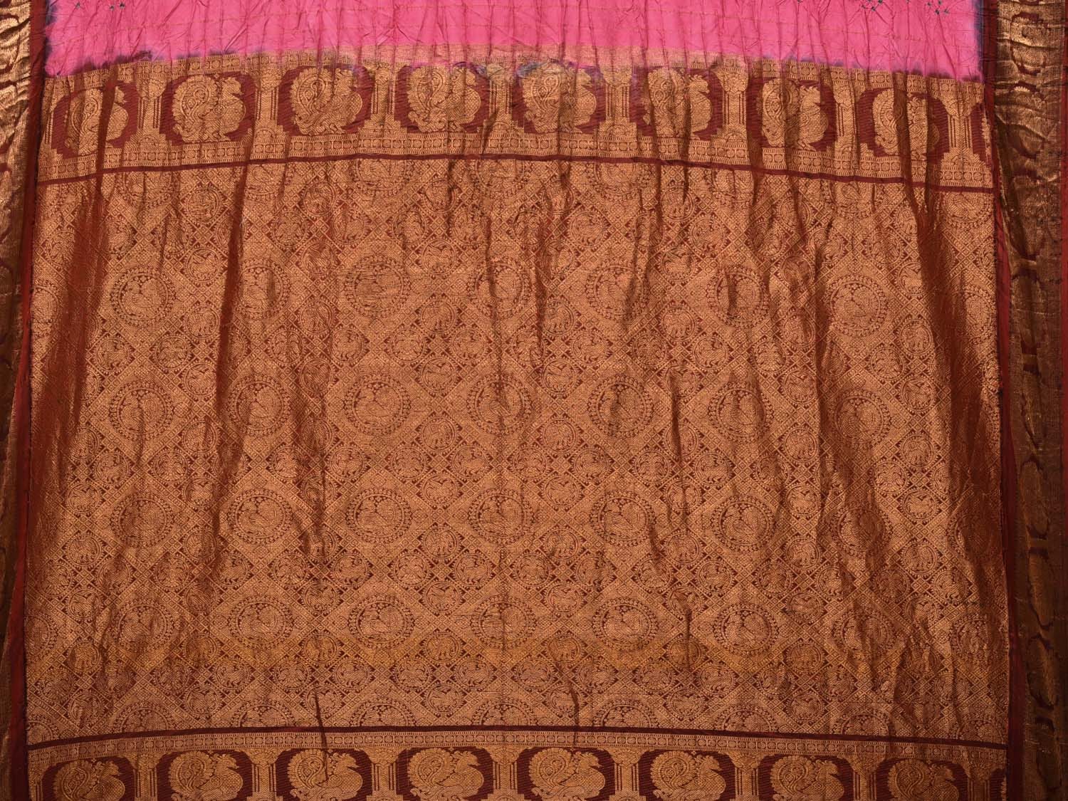 Baby Pink Bandhani Gadwal Silk Handloom Saree with Mango Buta and Border Design bn0413