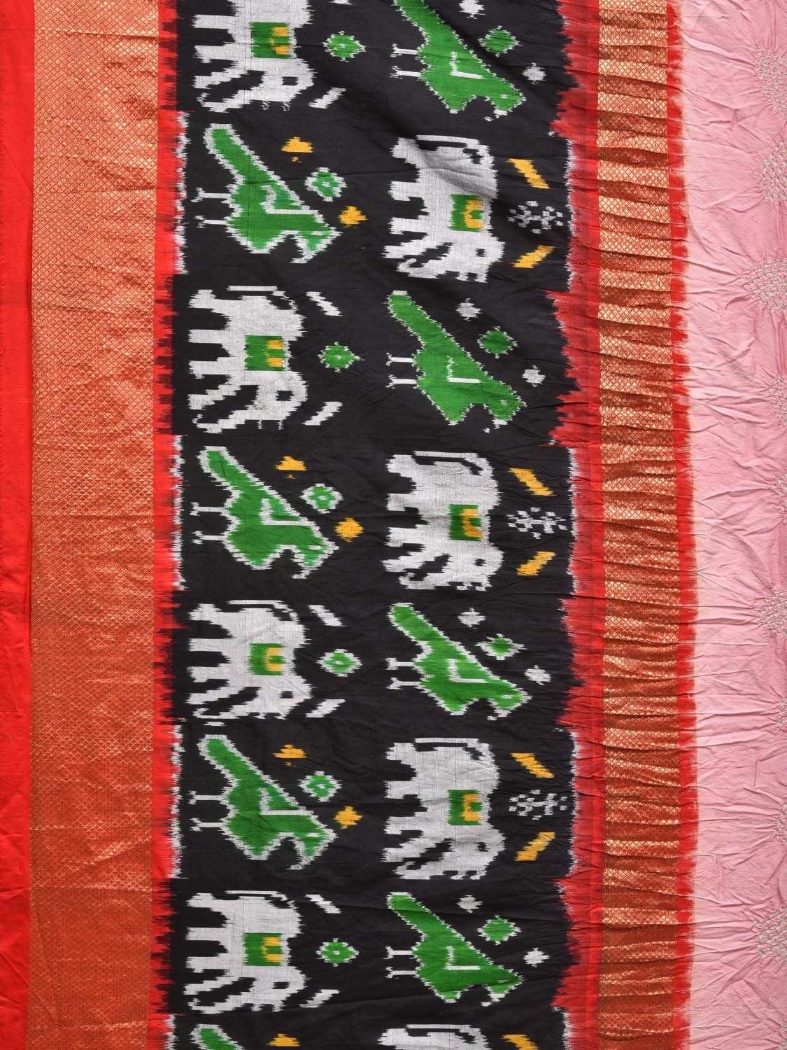 Baby Pink Bandhani Ikat Silk Handloom Saree with One Side Border Design bn0210