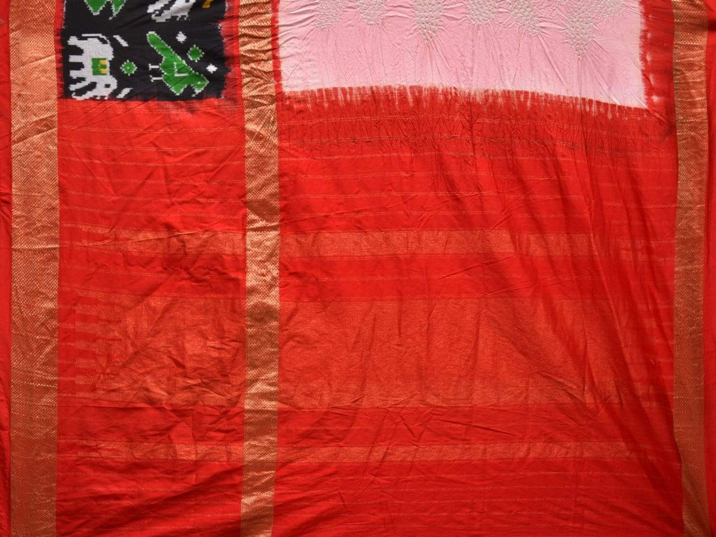 Baby Pink Bandhani Ikat Silk Handloom Saree with One Side Border Design bn0210