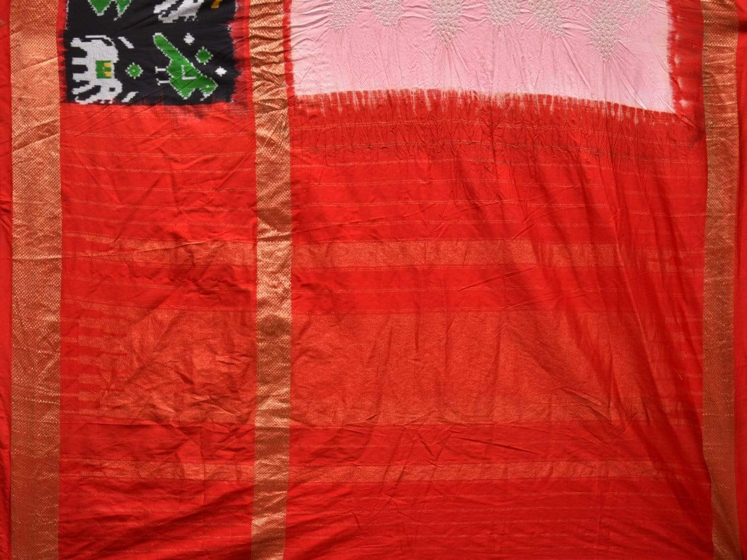 Baby Pink Bandhani Ikat Silk Handloom Saree with One Side Border Design bn0210