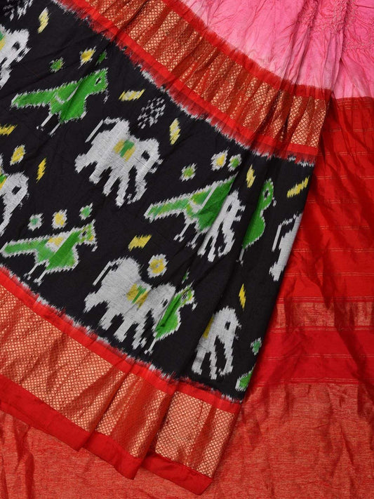 Baby Pink Bandhani Ikat Silk Handloom Saree with One Side Border Design bn0269