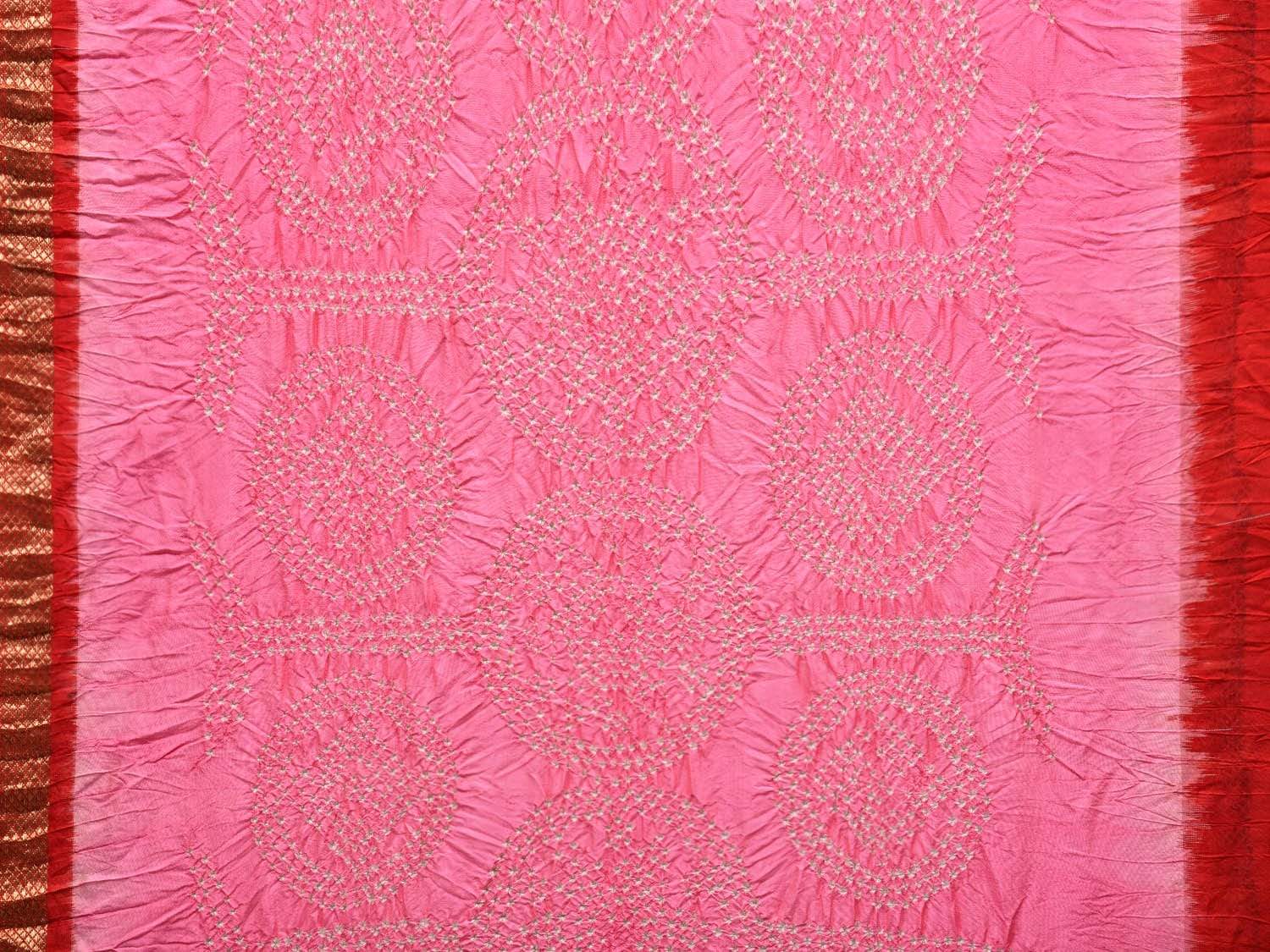 Baby Pink Bandhani Ikat Silk Handloom Saree with One Side Border Design bn0269